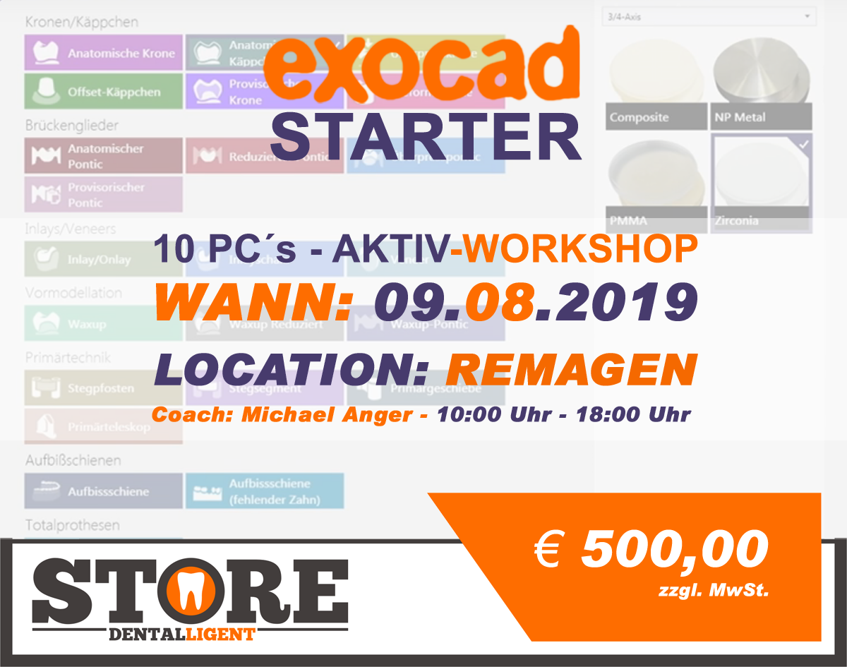 EXOCAD - STARTER - "AKTIV WORKSHOP" mit 10 PC´s -in REMAGEN